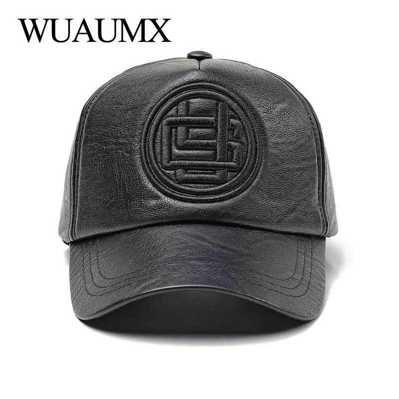 Wuaumx Новые осенне зимние Бейсбольные Кепки из искусственной кожи для мужчин шляпа