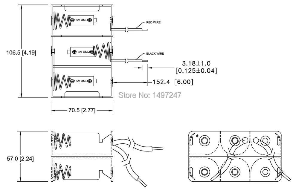 Двухпроводной двухсторонний держатель аккумулятора размера 6 D/чехол для батарей