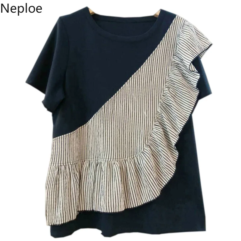 Neploe/Полосатые Лоскутные Летние 2019 женские топы новые модные футболки с круглым