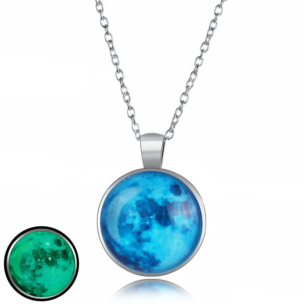 Модное серебряное ожерелье с Луной 25 мм Galaxy Planet Glass круглая подвеска