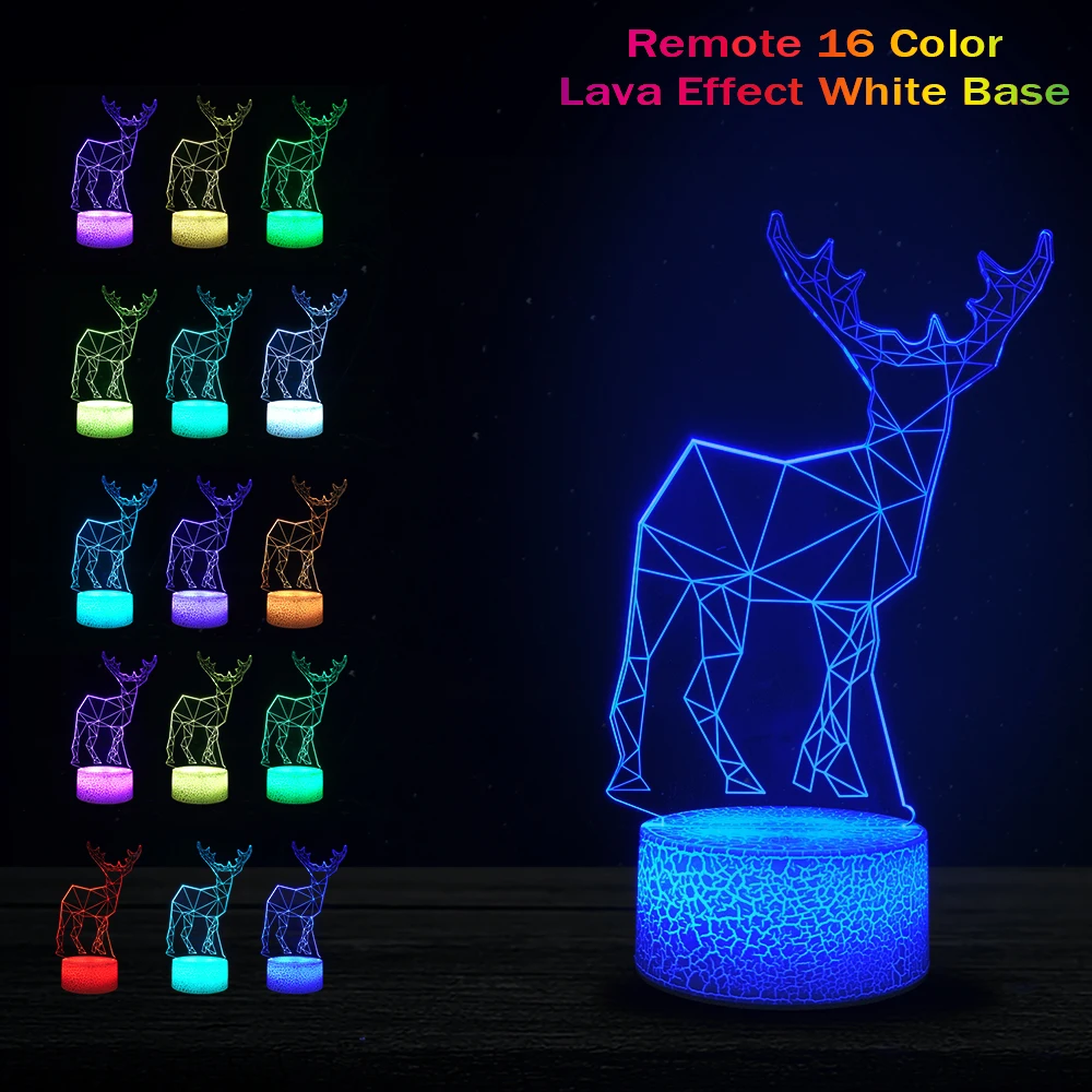 3d-лампа в виде оленя цветная светодиодная лампа RGB с USB-разъемом цветной
