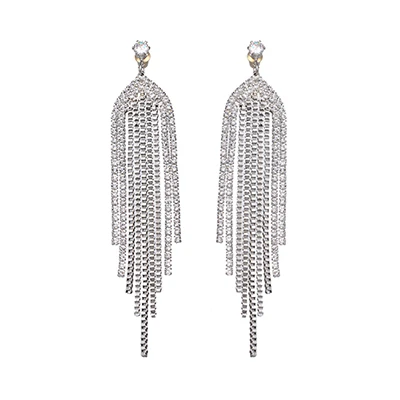 Yhpup Bling Длинная кисточка из горного хрусталя Висячие Серьги Медь золото; серебро; Сережки для женщин Роскошные ювелирные изделия для вечерние подарок на свадьбу - Окраска металла: Silver