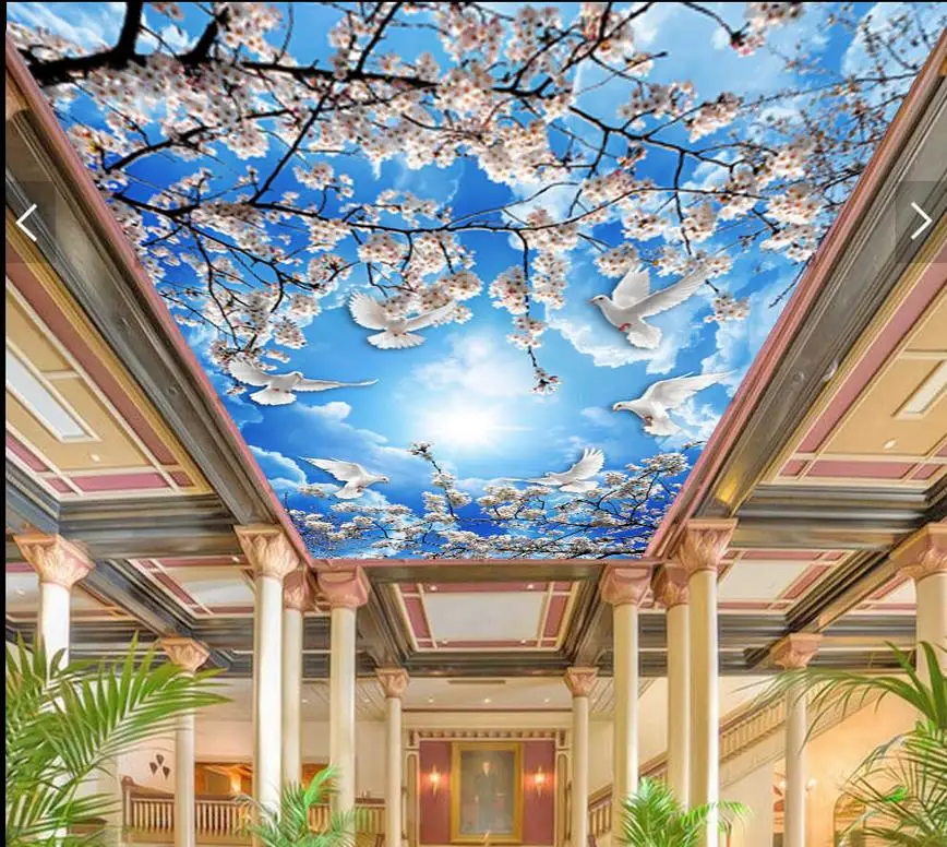 Домашний Декор 3d обои на заказ синее небо и белые облака Вишневое дерево 3D