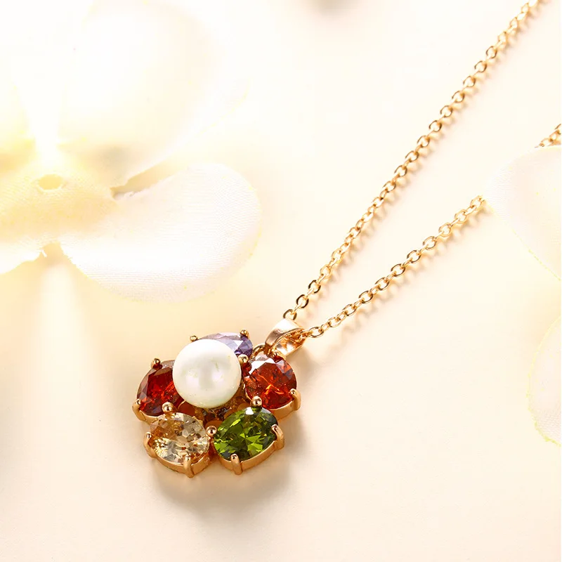 Модный цветок цепи цветной Кристалл Rhinestone Роза Титан Сталь Цепочки и Ожерелья