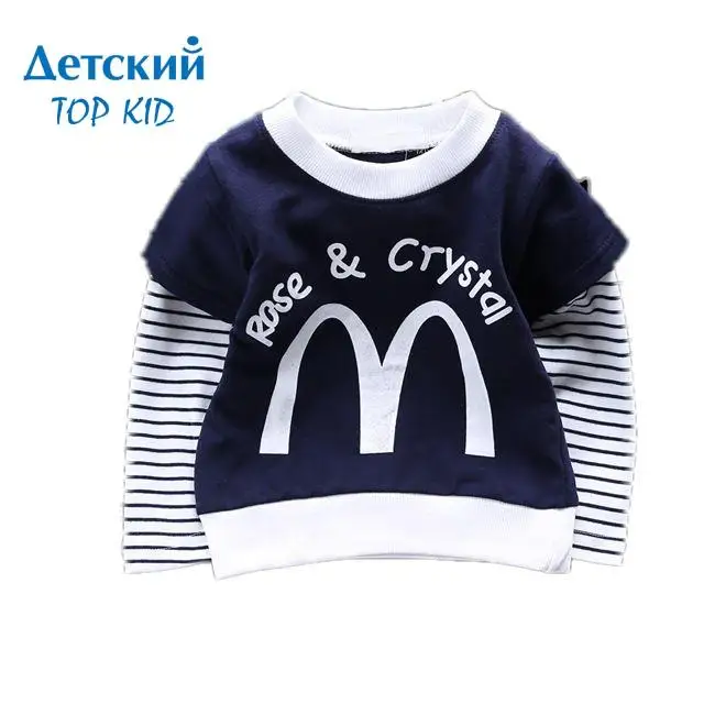 0-3T baby tees spring long-sleeved boys t shirts cartoon patchwork stripe kids tops letters children clothing cotton 669 |