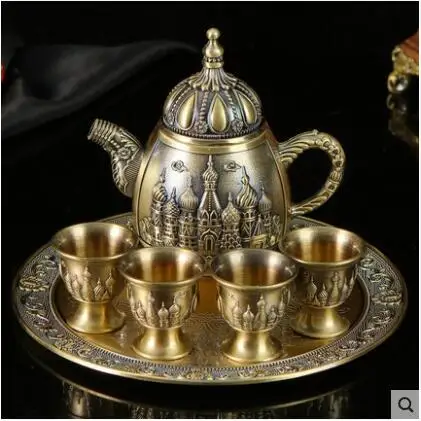 European 6pcs/set bronze color decorative wine set whiskey decanter kitchen accessories home bar set JJ098