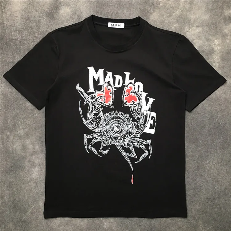 

New Novelty 2019 Men mad love sword Heart T Shirts T-Shirt Hip Hop Skateboard Street Cotton T-Shirts Tee Top kenye S-XXL #K67