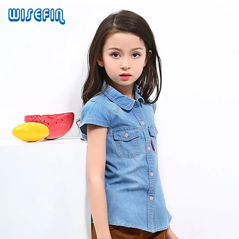 Wisefin/Джинсовые рубашки для девочек модные Блузки малышек детская одежда