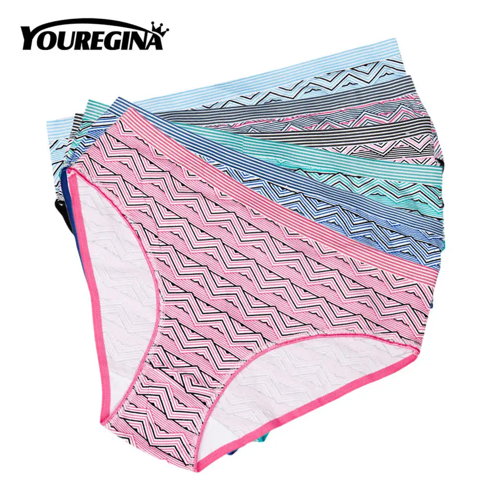 6Y9256-6 pcs Женские трусики размера плюс, хлопковые трусы со средней посадкой, сексуальное кружевное нижнее белье, женские трусики, женское нижнее белье с принтом, 6 шт./партия - Цвет: 6Y9256-6 pcs
