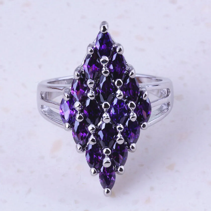 Милые фиолетовые Кристальные серебряные цветные кольца для женщин Свадебные