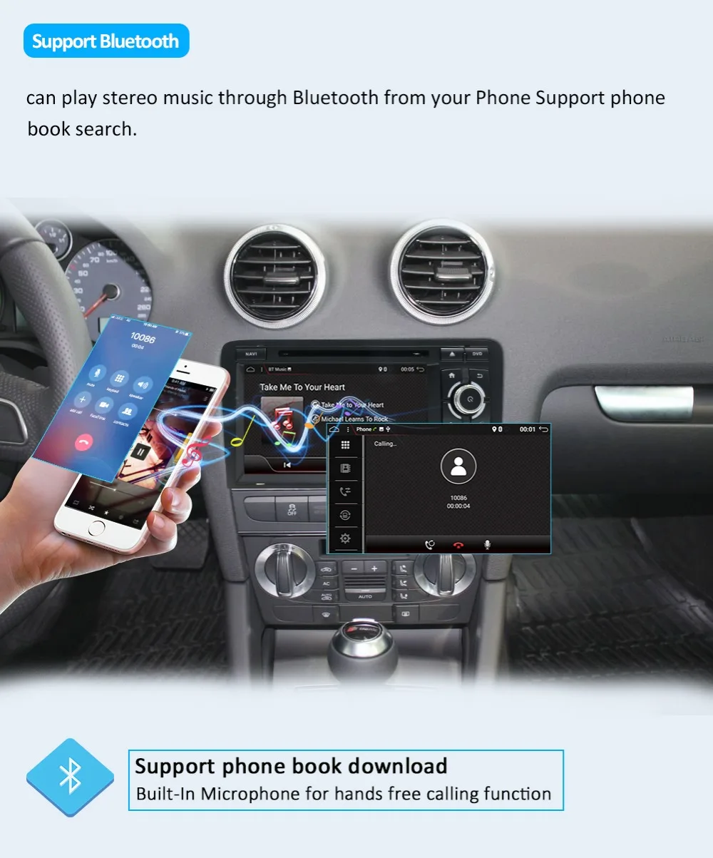 Для Audi A3 S3 2006-2011 2 din android 9,0 Автомобильный мультимедийный dvd-плеер gps-навигация, радио, стерео аудио Bluetooth SWC BT wifi FM
