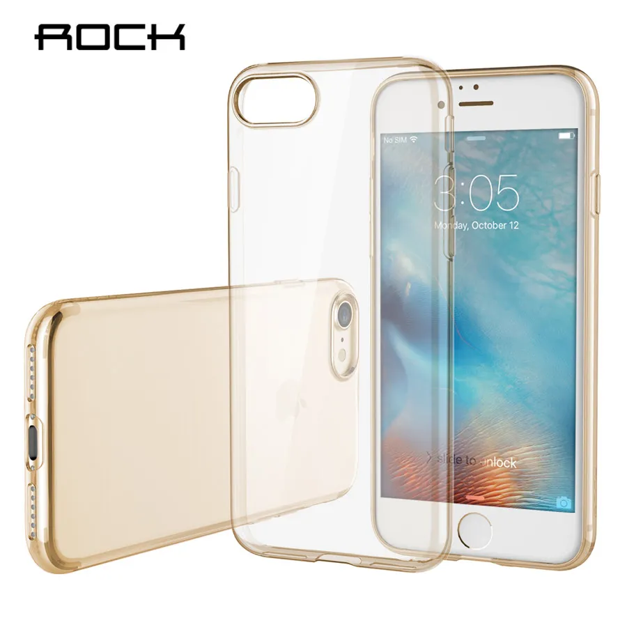 Чехол для iPhone 7 8 мягкий силиконовый чехол ROCK из ТПУ plus Прозрачная черная и Золотая