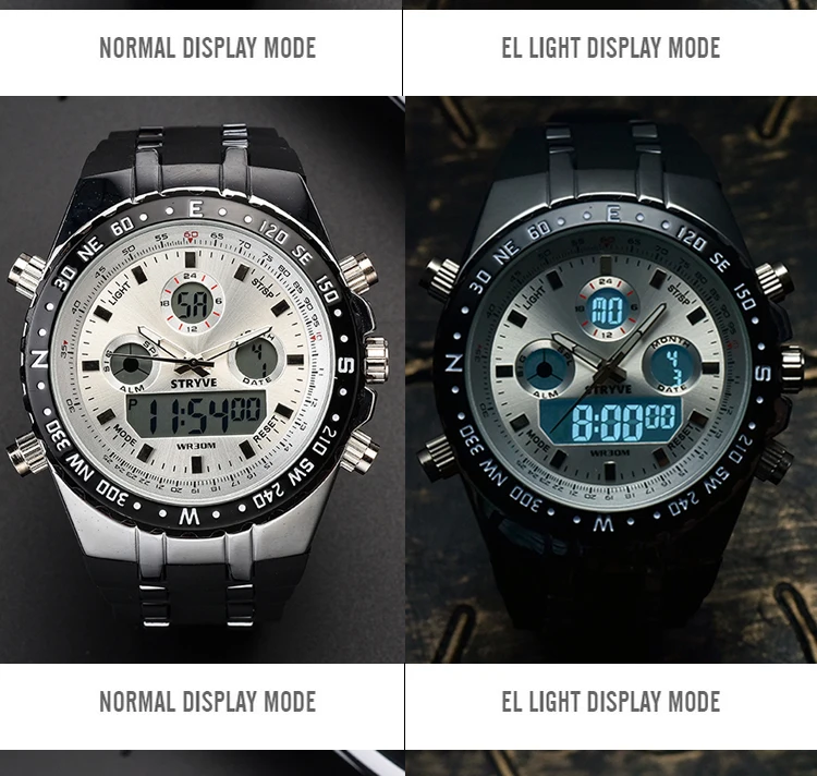 STRYVE Montre Homme многофункциональные спортивные часы для мужчин армейские военные светодиодный аналоговые часы S Shock Роскошные Мужские Цифровые кварцевые часы