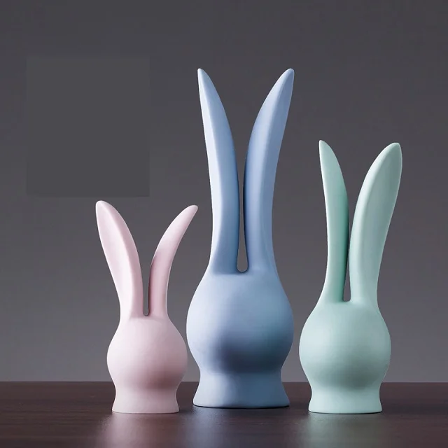 3 Rabbits B Скандинавские розовые и белые керамические фигурки слона, кролика, украшения для дома, креативные поделки, украшения в виде животных, современный свадебный подарок, D053 - Цвет: 3 Rabbits B