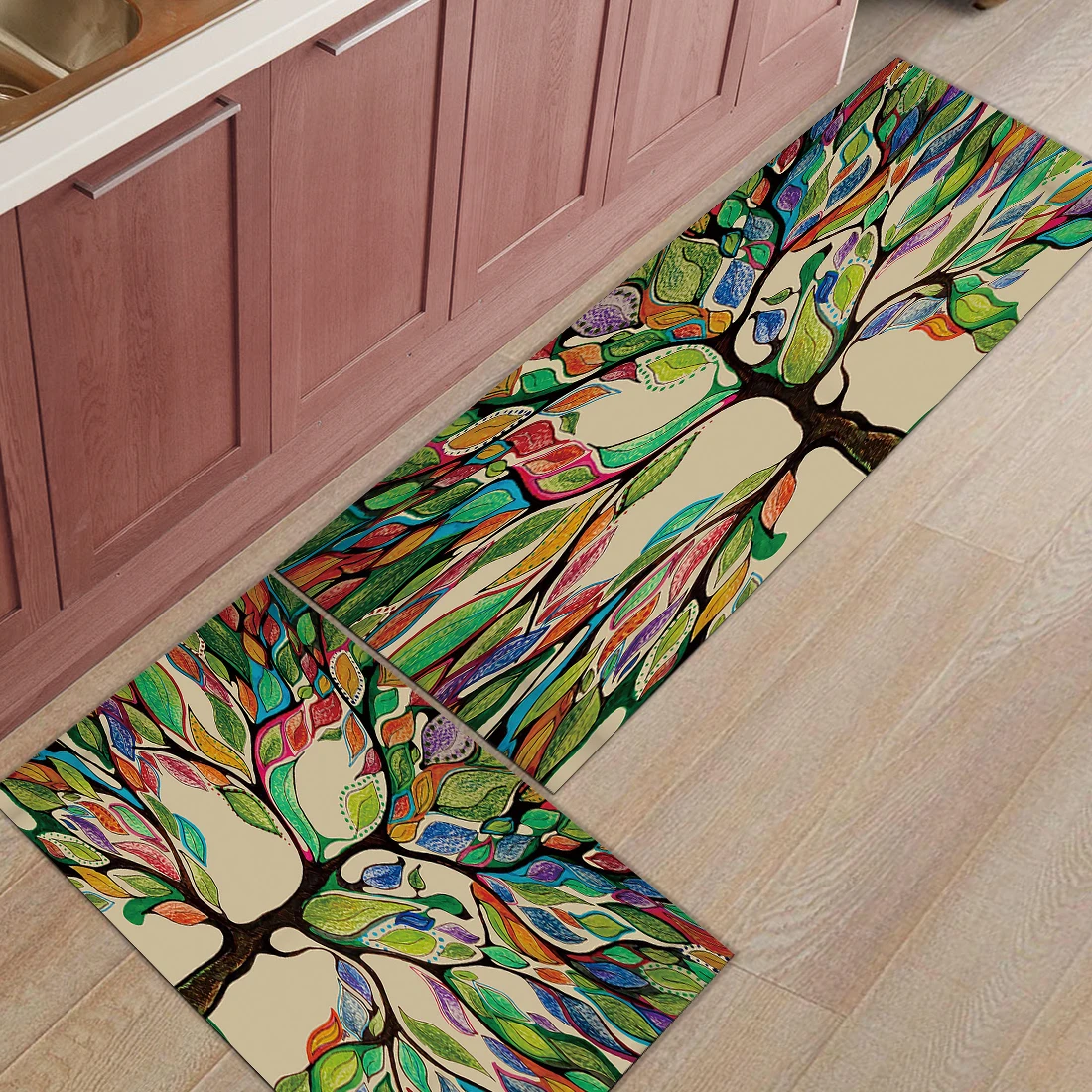 2pcs/set Colorful Watercolor Spring Life Tree Doormat Entrance Front Door Rug Bathroom Kitchen Carpet Anti-Slip Floor Mats | Дом и сад
