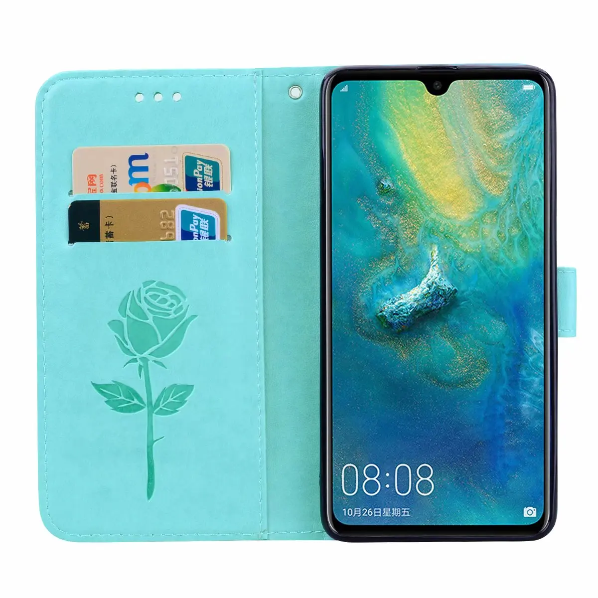 Кожаный чехол для Huawei Nova 3 3i с рельефной розой и тисненым цветком книжка