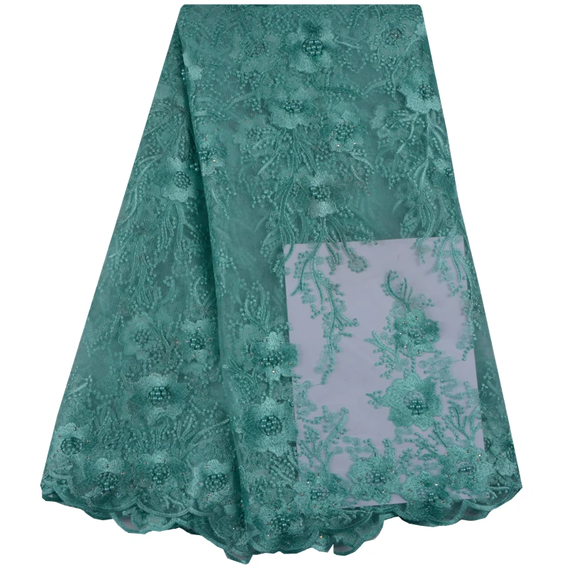 

New arrive 2018 african french lace fabric with stone and bead blue african lace fabric french net for Nigerian wedding 1081