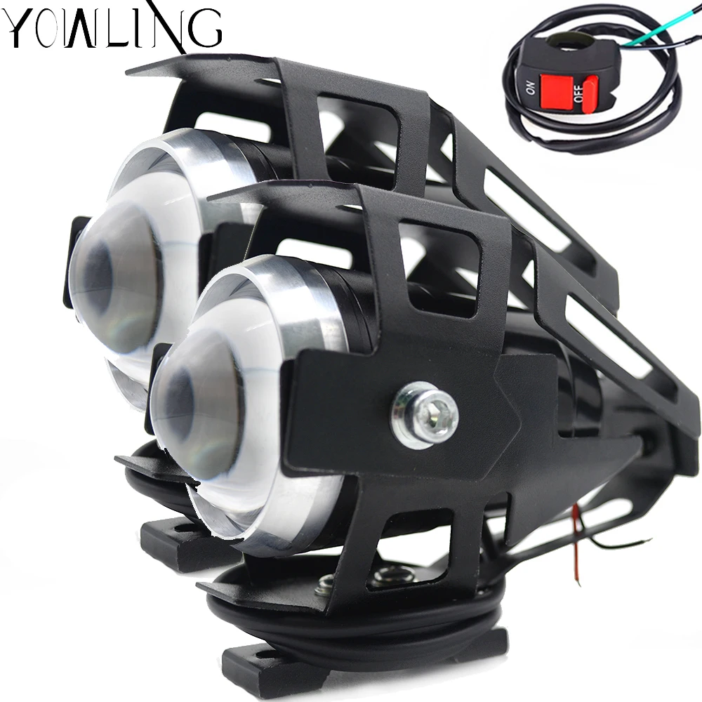 

2 шт., алюминиевые светодиодные фары для мотоцикла, с выключателем