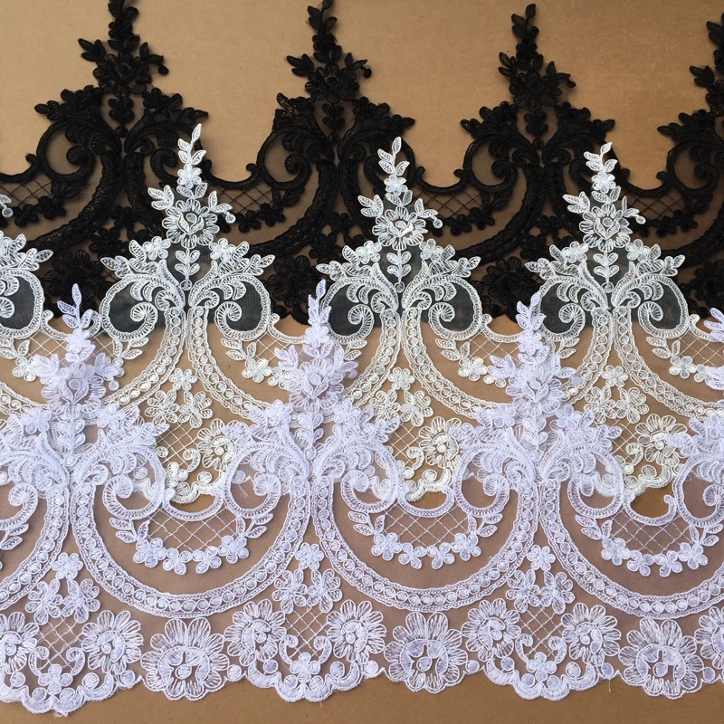 

5Yards 26cm Wide Off White/black/pure white Beautiful Embroidery Wedding Lace Applique Flower Sewing Lace Trims Fabric DIY Craft