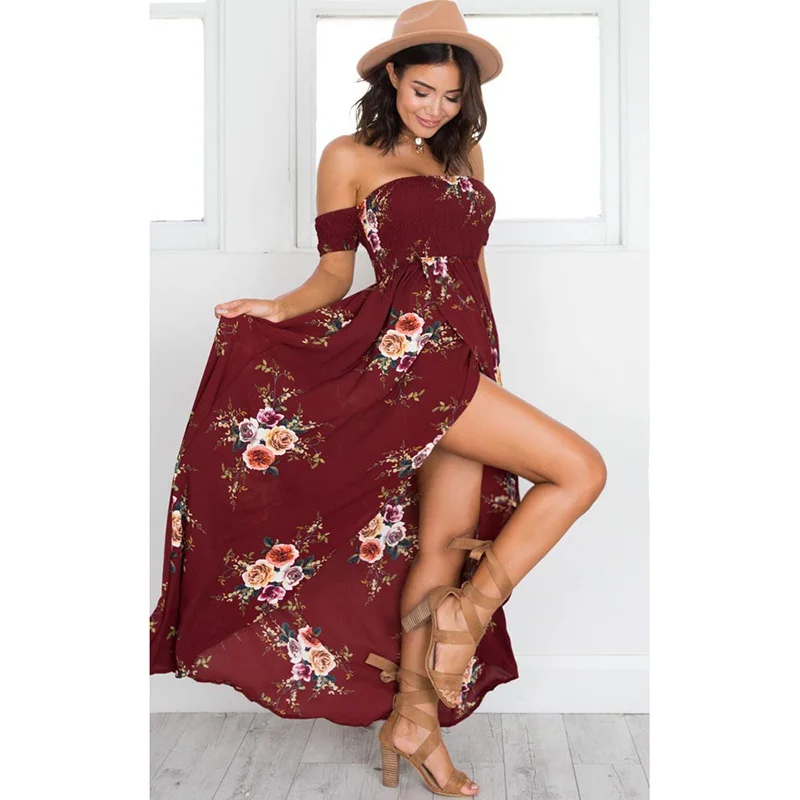 Летнее платье 2020 Boho пол Длина длинное для женщин с открытыми плечами сексуальное