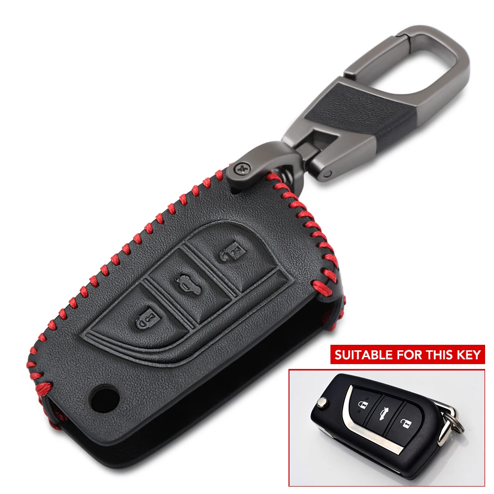 Кожаный чехол книжка для ключа с 3 кнопками подходит Toyota Auris Corolla Rav4 Avensis Yaris Verso Aygo