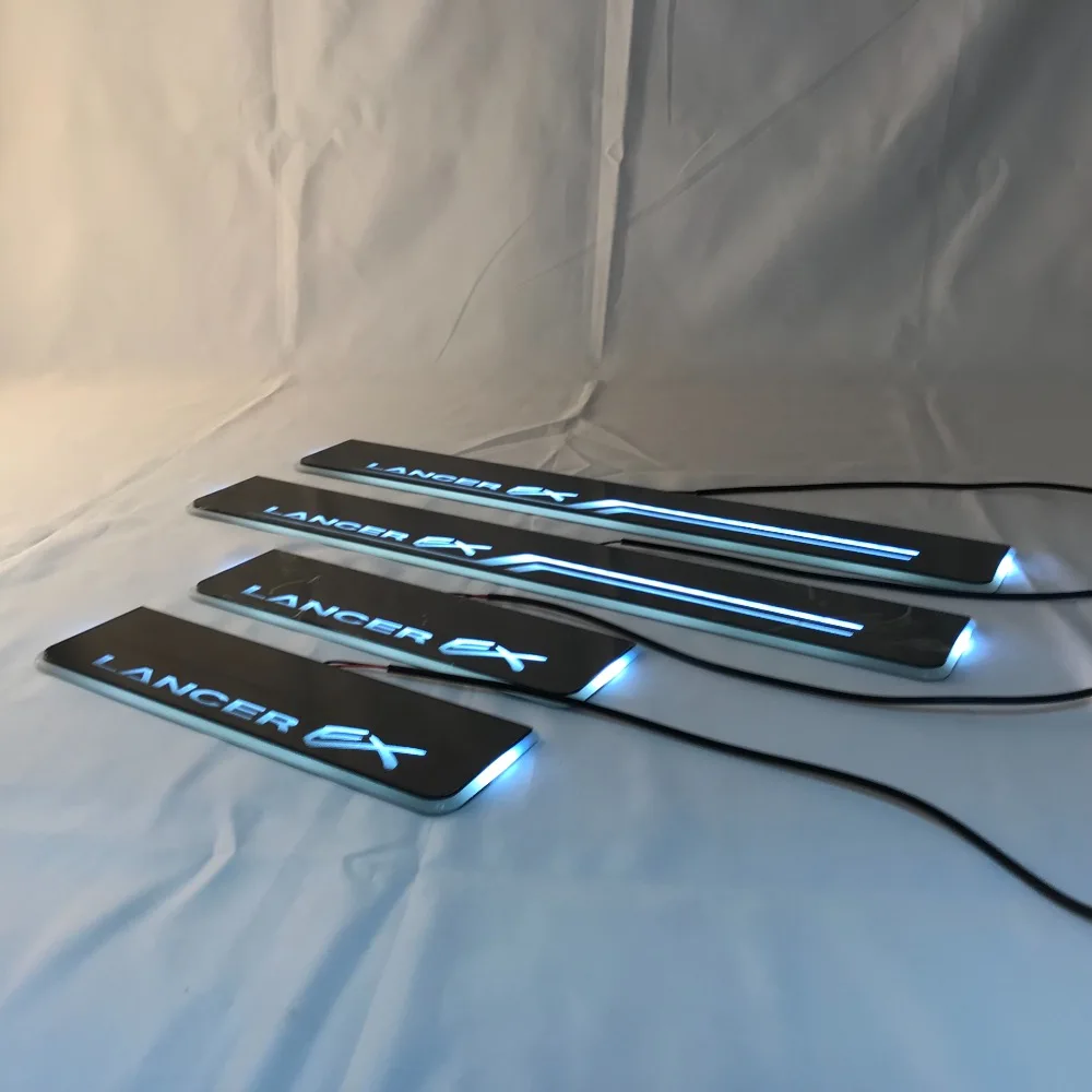RQXR led движущиеся двери потертости для Mitsubishi Lancer ex динамический порог пластина плоская подкладка накладка потока света, 4 шт