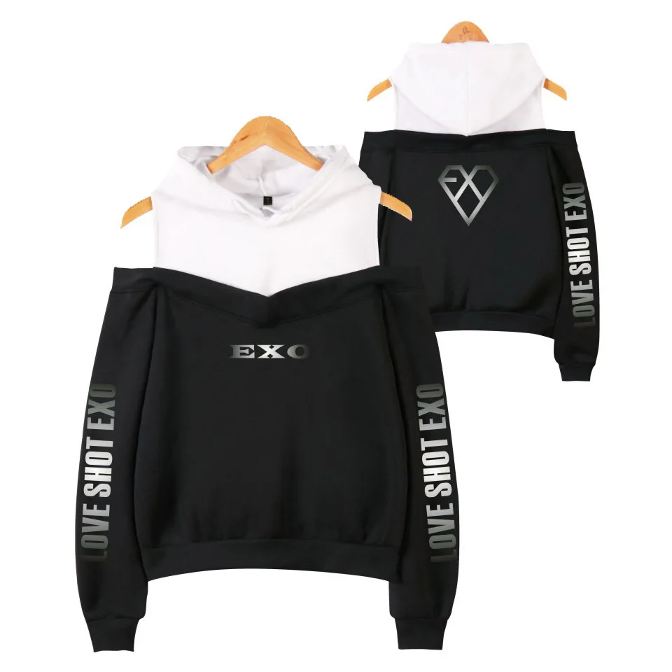 Новые корейские худи Kpop EXO LU HAN KAI с открытыми плечами женские модные толстовки