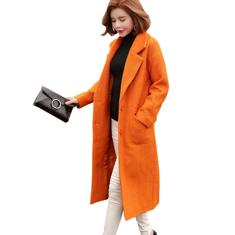 Осеннее и зимнее корейское длинное шерстяное пальто плотное Женское кокон