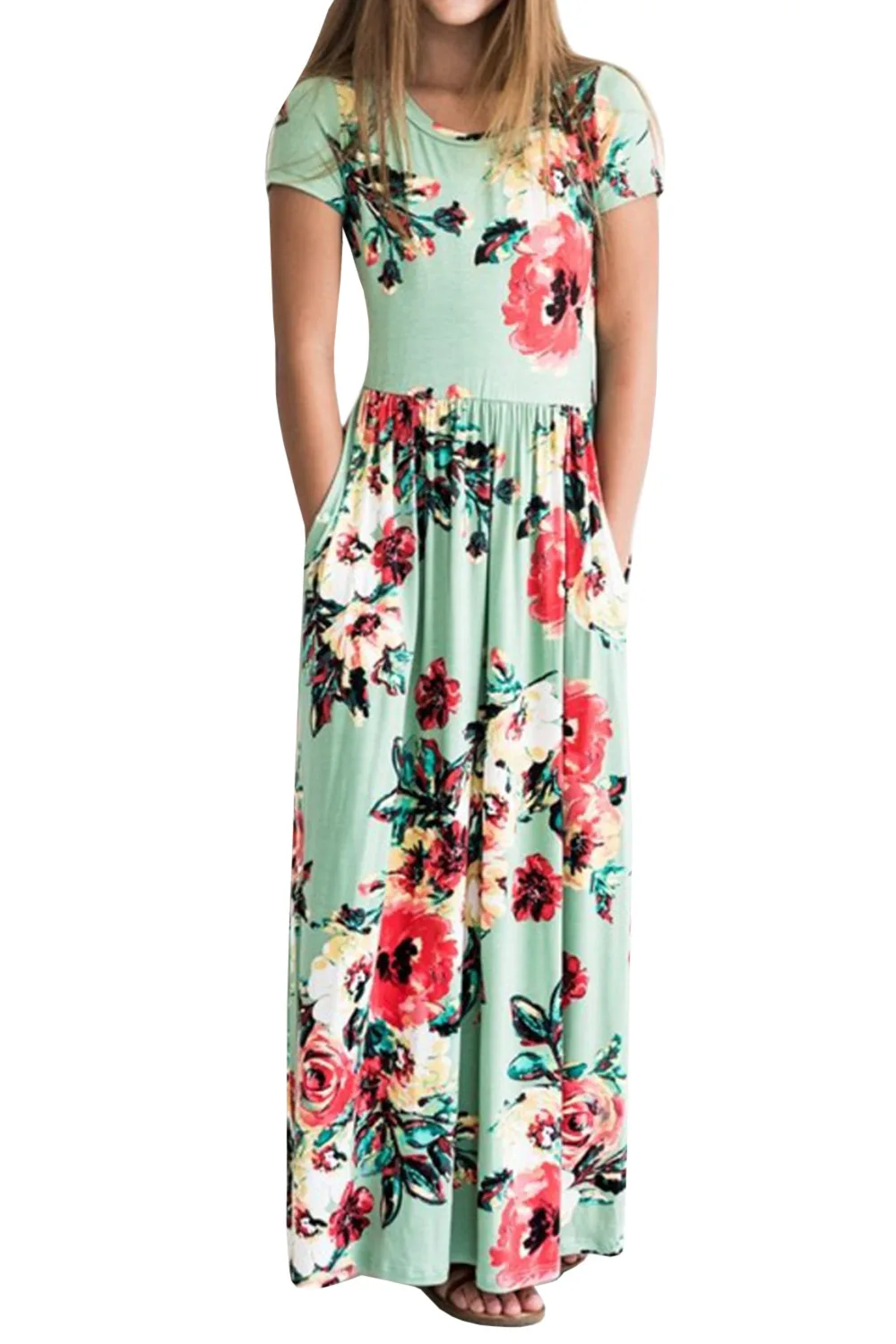 Girls Dress Long Casual Beach Party Maxi Bohemian with Pocket Sundress Beachwear Flower Printed Dresses For | Детская одежда и