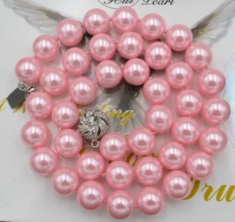 Beautiful! 10mm Pink Shell Pearl Necklace 17&quot crystal Clasp |