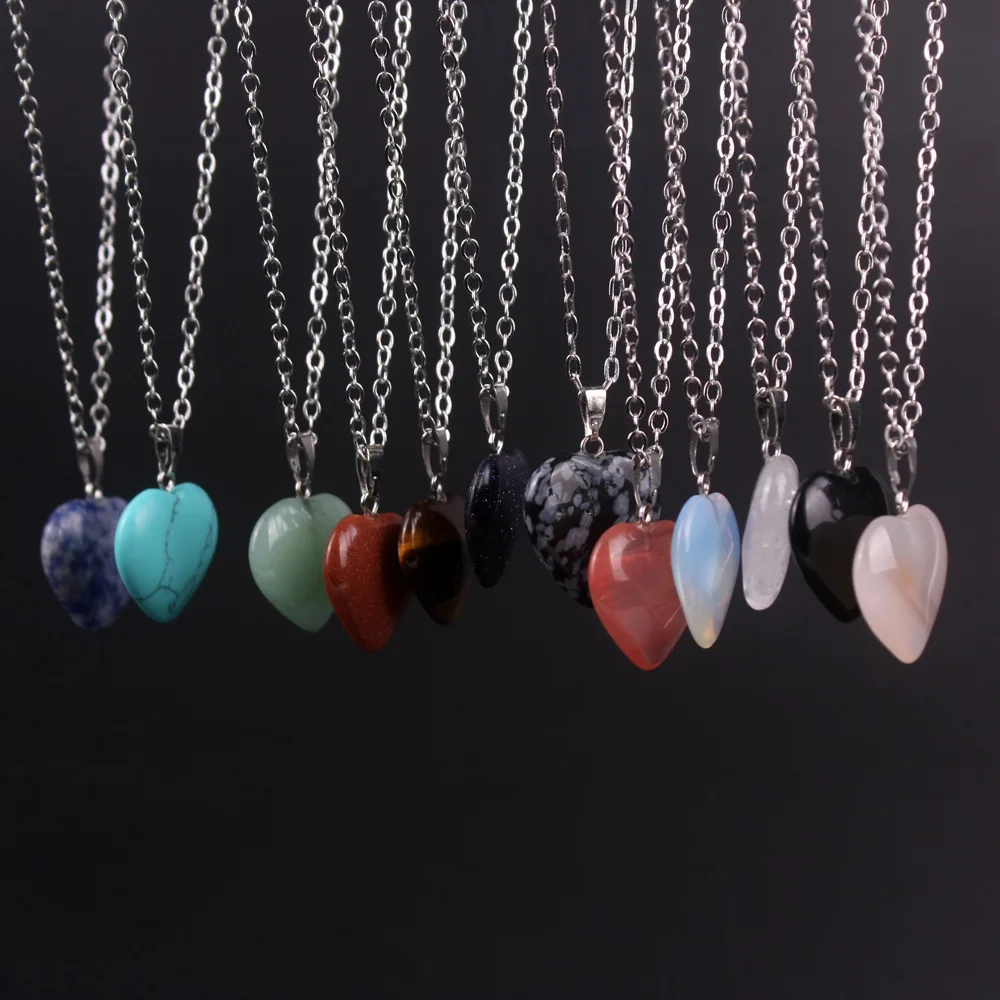 

Wholesale 50pcs/lot 2019 Assorted Heart Natural Stone Pendulum Charm Pendants for Jewelry Making Good Quality 20mm Free Shipping