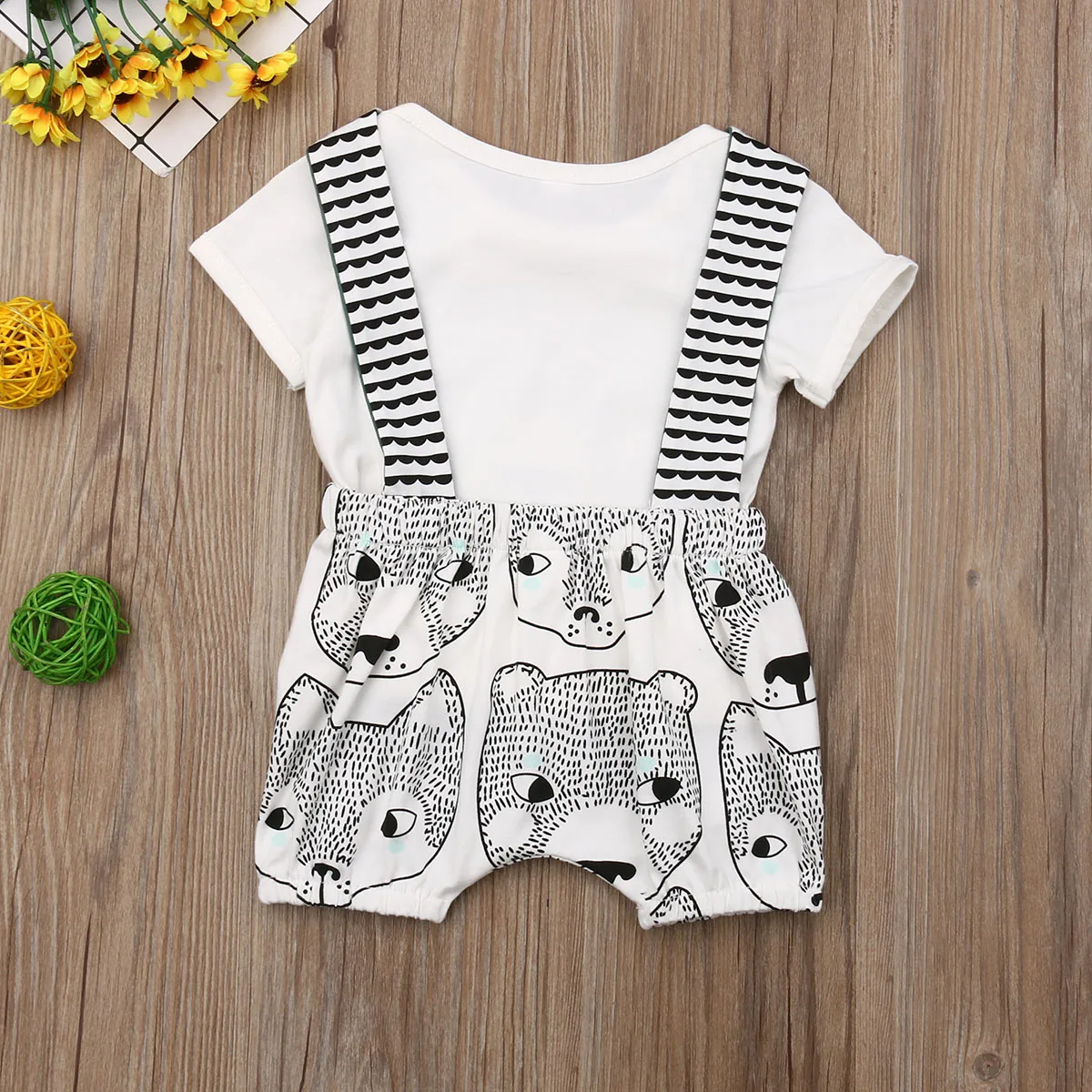 

Pudcoco Summer Infant Toddler New Newborn Kid Baby Boys Clothes Set Animal Print T-shirt Top+Strap Pants Outfits Cotton