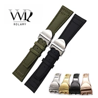 rolamy watchbands 20 21 22mm green black nylon fabric leather band wrist watch band strap belt with deployment clasp wholesale