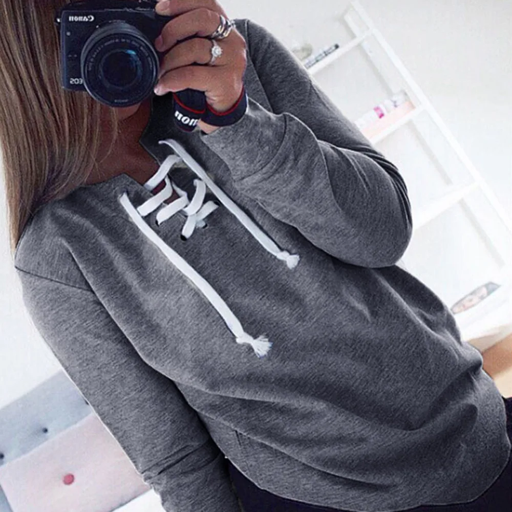 Женский свитер на шнурках теплая Трикотажная Толстовка с длинным рукавом для