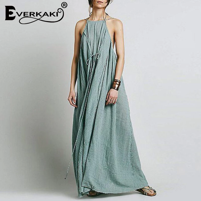 Everkaki Boho Платье женское с открытыми плечами без рукавов на шнуровке свободное