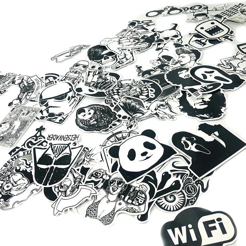

100Pcs/Set Hip Hop Black and White Stickers Snowboard Car Styling Sleigh Box Luggage Fridge Toy Vinyl Decal Home Cool Stickers