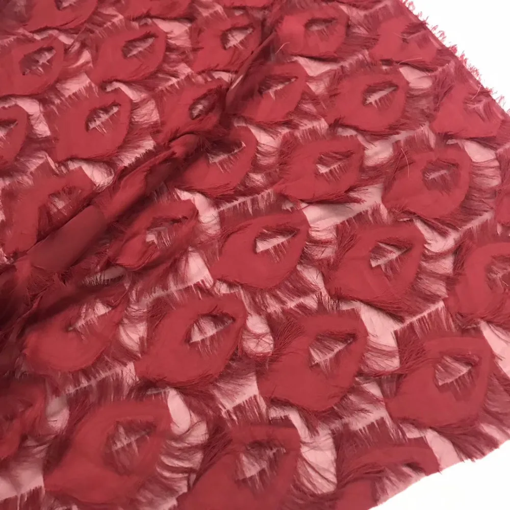 

RED Color 3D Flowers In French Lace Fabric 2018 High Quality Lace Net African Lace Fabric With Tassel Lace Fabrics For Wedding