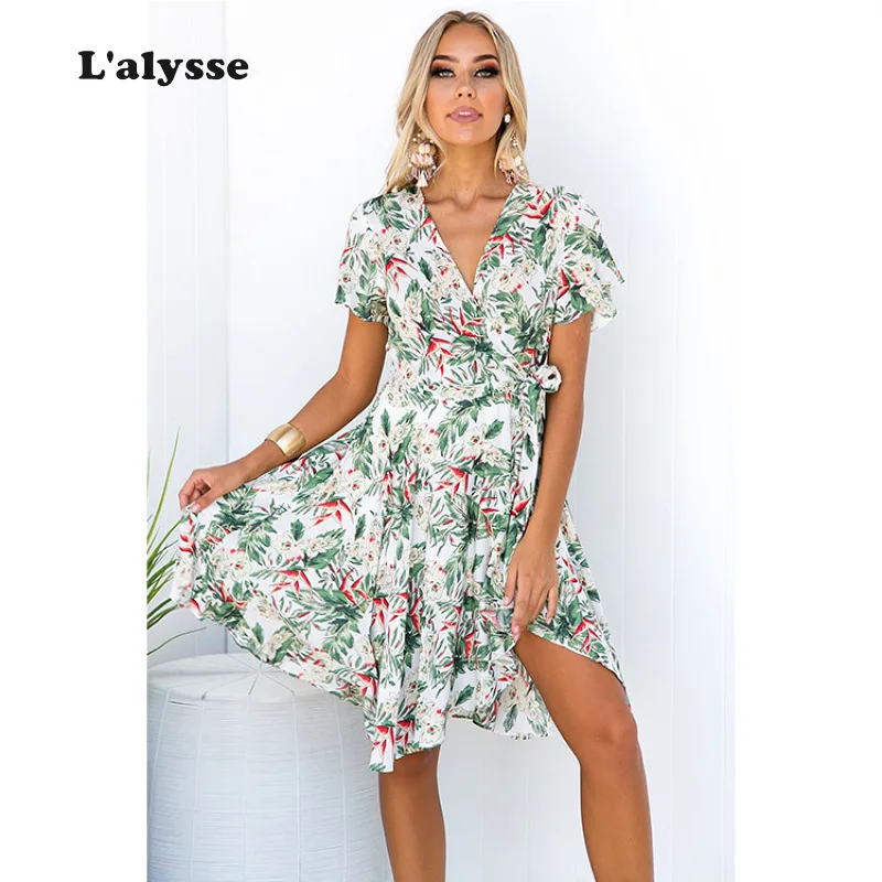 Женское пляжное платье LALYSSE летнее с коротким рукавом и принтом тропических