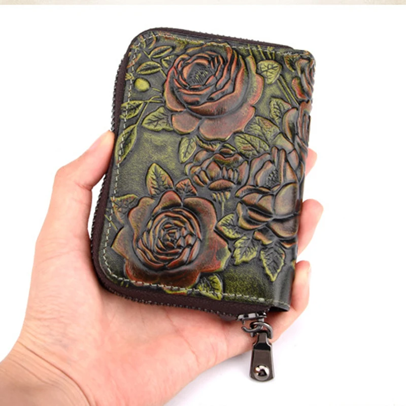 Короткий кошелек Norbinus из натуральной кожи для женщин тисненый бумажник на молнии