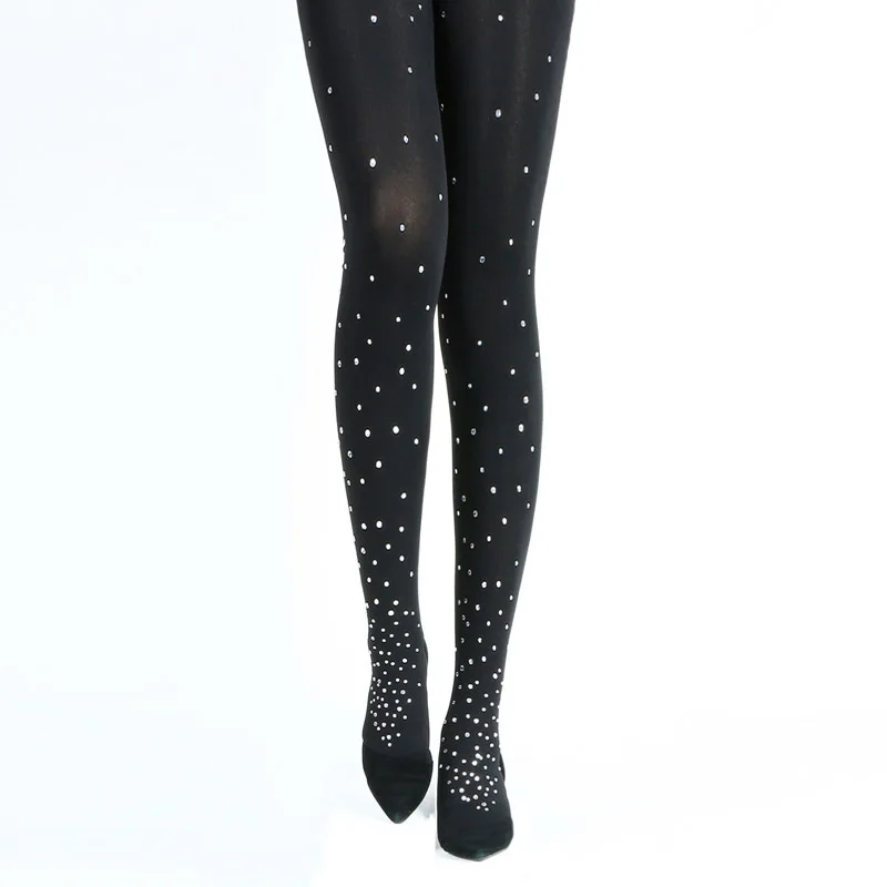 

Black Hotfix Rhinestones Pantyhose