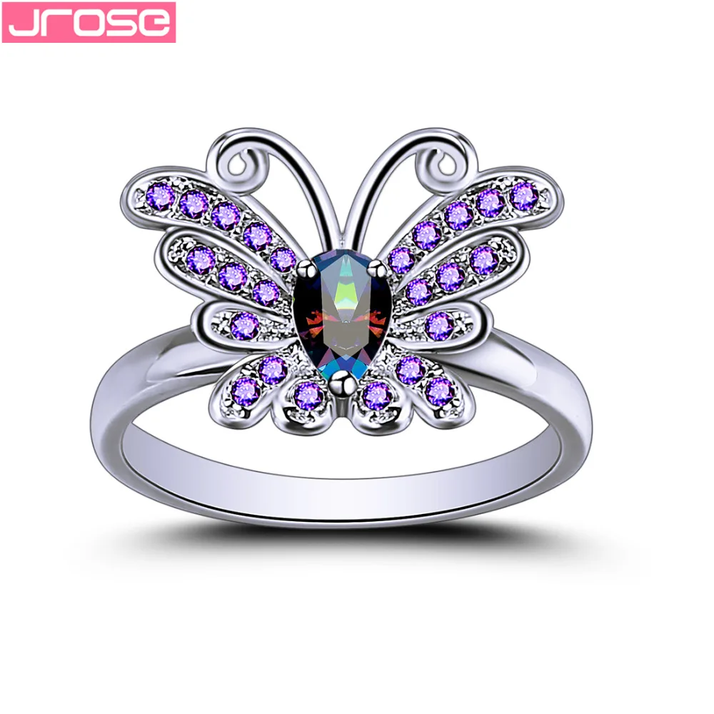 JROSE, Новое поступление, фирменный дизайн, кольца для женщин, для свадьбы, помолвки, серебро 925, ювелирное изделие, многоцветная и розовая циркония, в форме бабочки