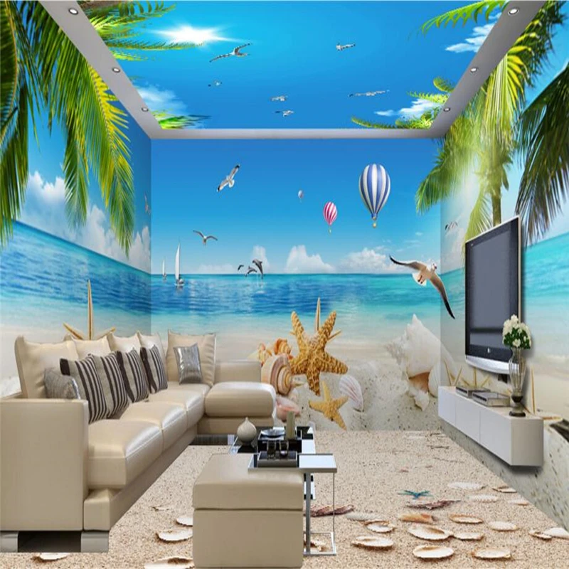 Красивые пляжные обои beibehang с морскими звездами Кокосовая бумага 3D фотообои для