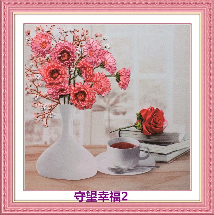 Рукоделие Набор для вышивки крестиком из ленты сделай сам Настольная Ваза