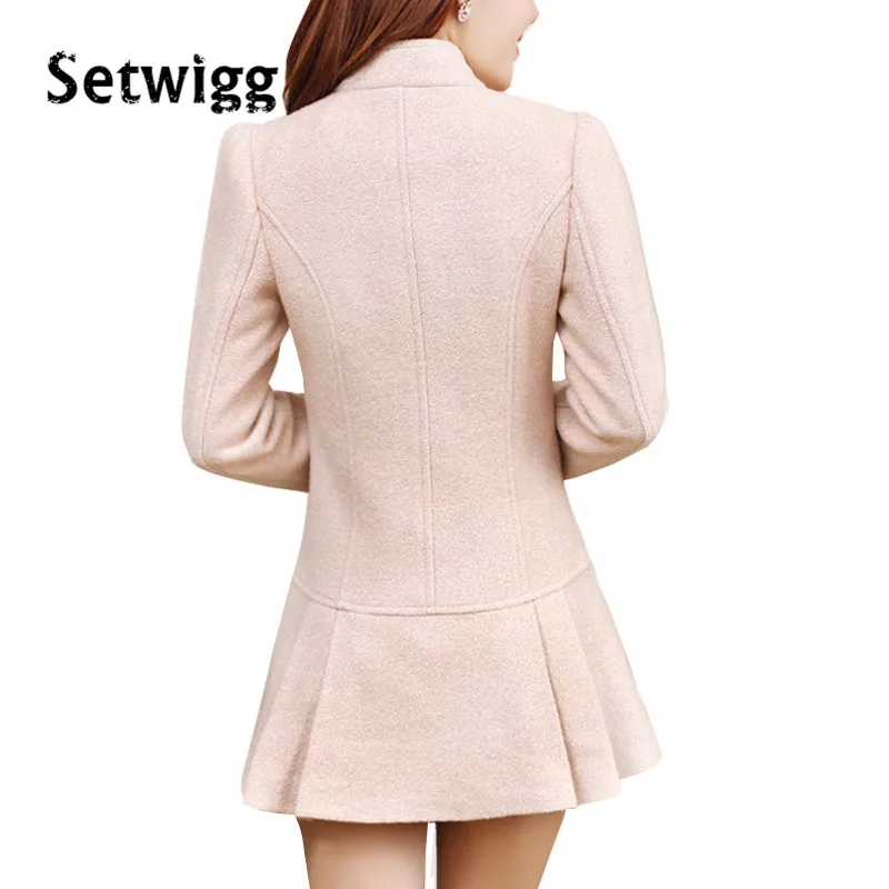 SETWIGG Женское зимнее двубортное кашемировое платье пальто со стоячим воротником