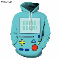 game over print 3d light blue hoodies men women pullover hooded sweatshirts tracksuits spring autumn casual tops sweat homme