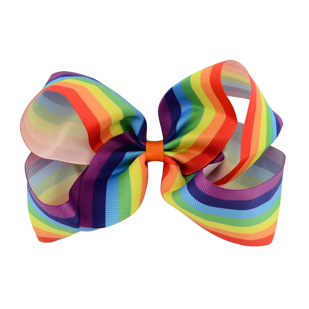 

7Pcs/lot 6" New Fashion Rainbow Ribbon Striped Hair Bows Clips Kids Girls Colorful Hairpins Handmade Children Hair Accessories
