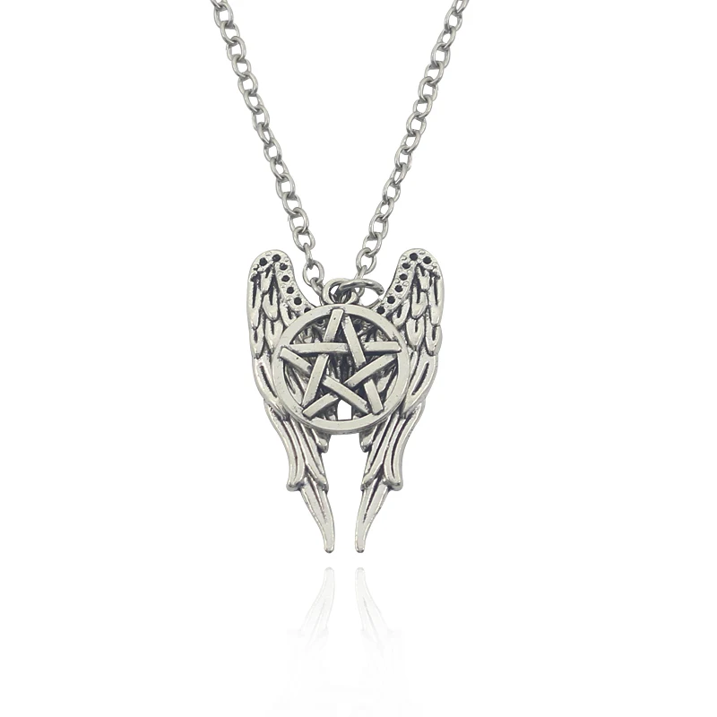 

2019 Fashion Anime Movie Supernatural Bird Angel Wings Five-Pointed Star Pendant Necklaces Gothic Link Chain Choker Necklace