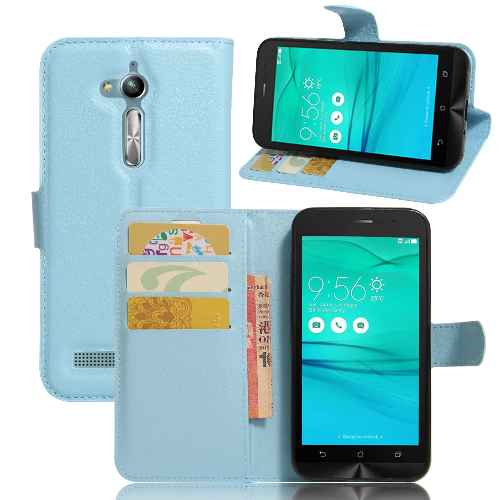 Luxury High Quality PU Leather Case for ASUS Zenfone Go ZB500KL/ZB500KG Cover With Credit Card Holder Stand Function | Мобильные