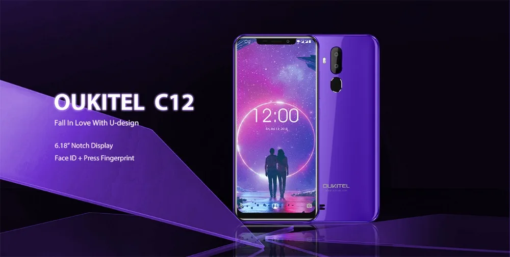 OUKITEL C12 6,1" 19:9 Android 8,1 смартфон 2 Гб ОЗУ 16 Гб ПЗУ отпечаток пальца ID мобильный телефон MTK6580 четырехъядерный 3300 мАч разблокировка