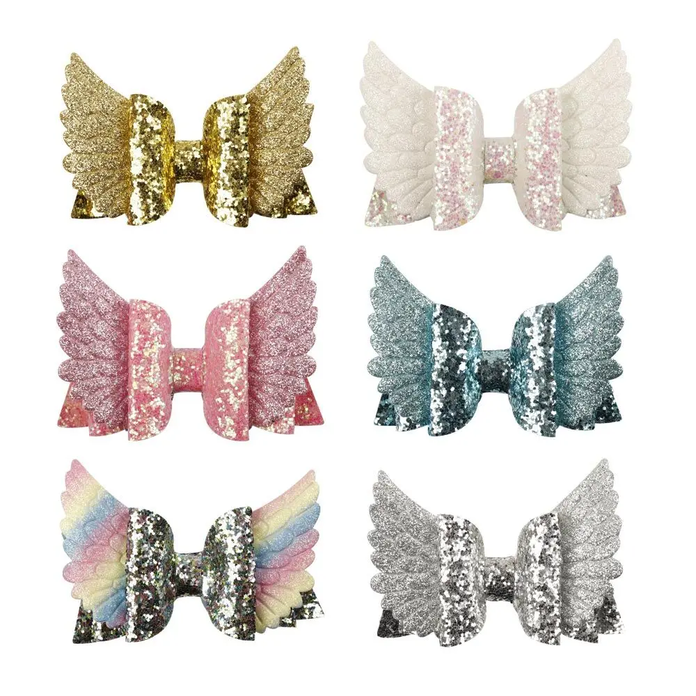 

4 Inch Angel Wing Princess Hairgrips Glitter Hair Bows with Clip Dance Party Bow Hair Clip Girls Hairpin Hair Accessories